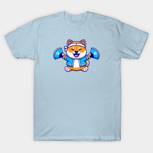 Cute Shiba Inu Dog Wearing Japanese Costume And  Handheld Fan Cartoon T-Shirt